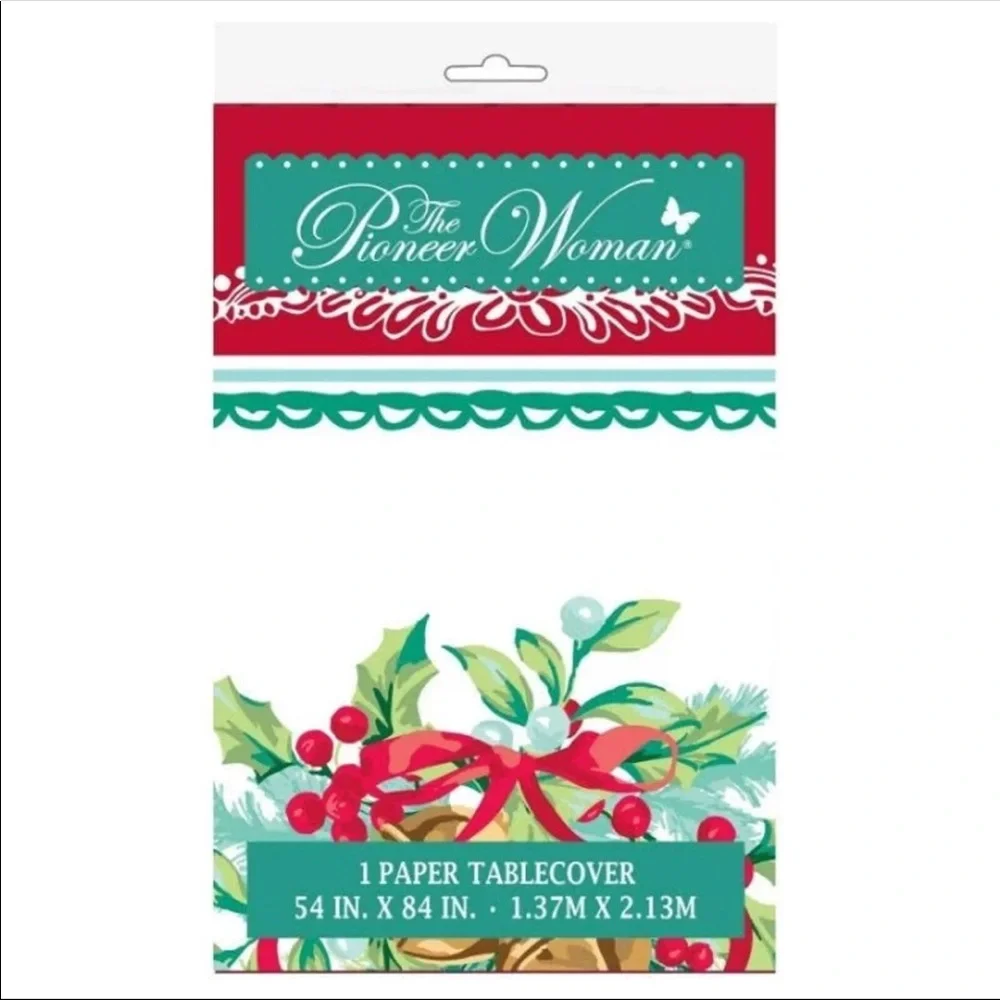 NWT Pioneer Woman White Christmas Table Cloth Disposable Party Decoration Holly